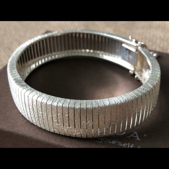 Silpada Italian .925 Sterling Silver Flexible Cuff Bracelet Bangle Safety Chain - Picture 2 of 5